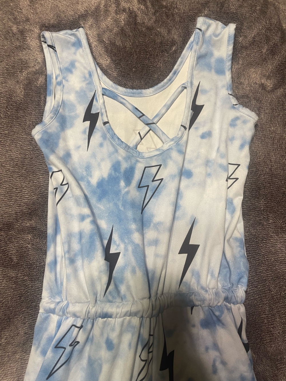 Kids Light Blue Tie-Dye Lightning wide leg Romper Jumpsuit - Picture 5 of 5